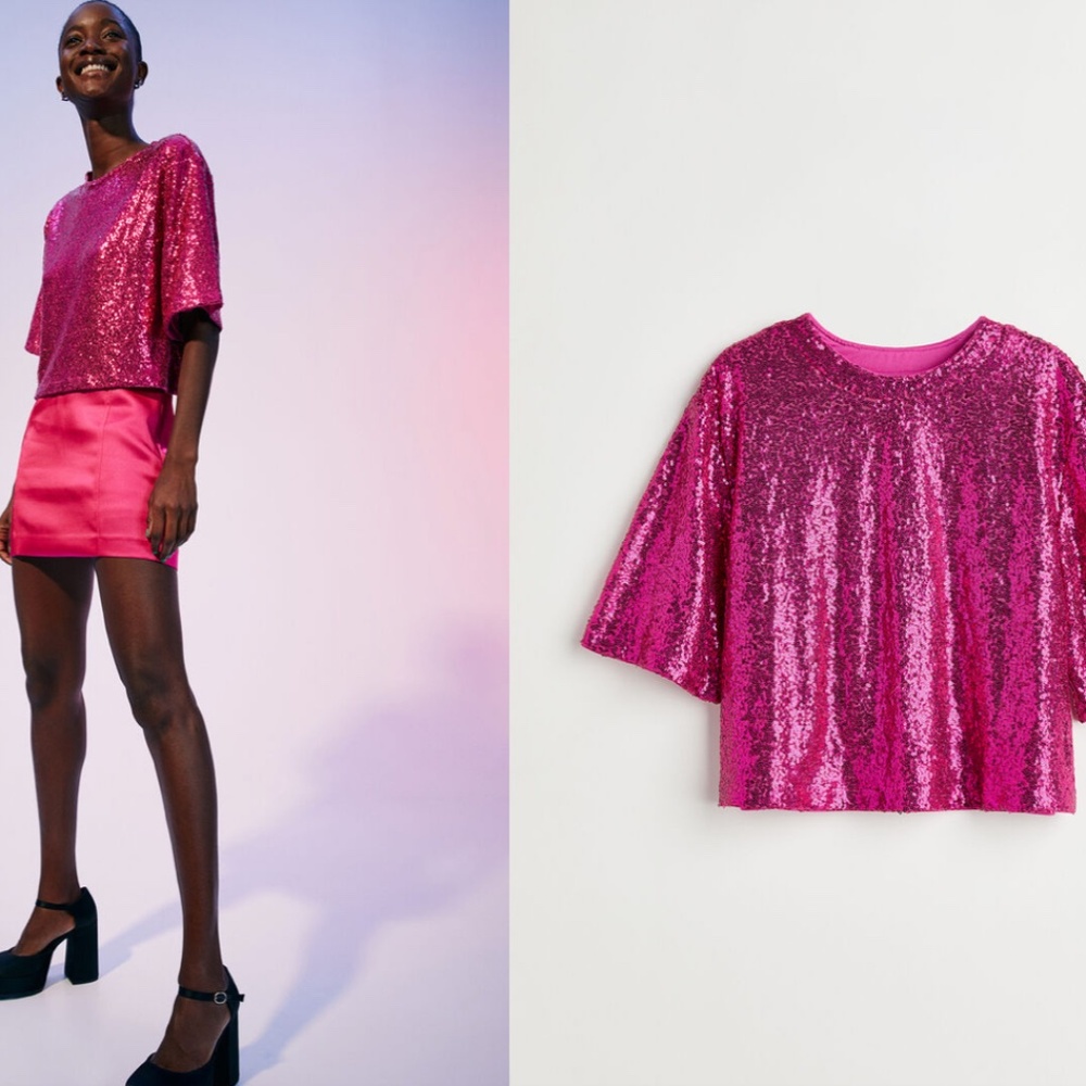 H&M Pink Sequined Top - XS - Brand New with Tags
